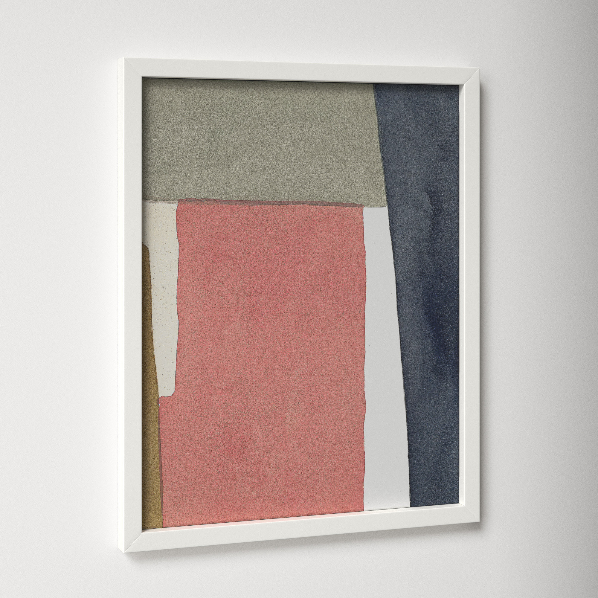 Warm Pink And Indigo by Julia Balfour, White Framed Paper, 25" H x 20" W x 1.25" D