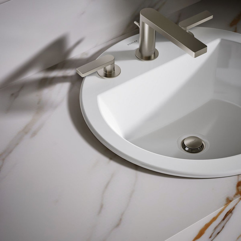 Bryant Ceramic Circular Drop-In Bathroom Sink with Overflow, White, 8'' Centers