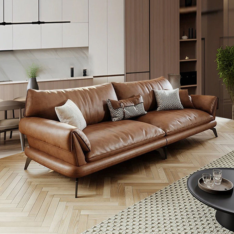 Canapé modulaire brun en cuir véritable, H 33,86 po x l 110,24 po x P 38,58 po