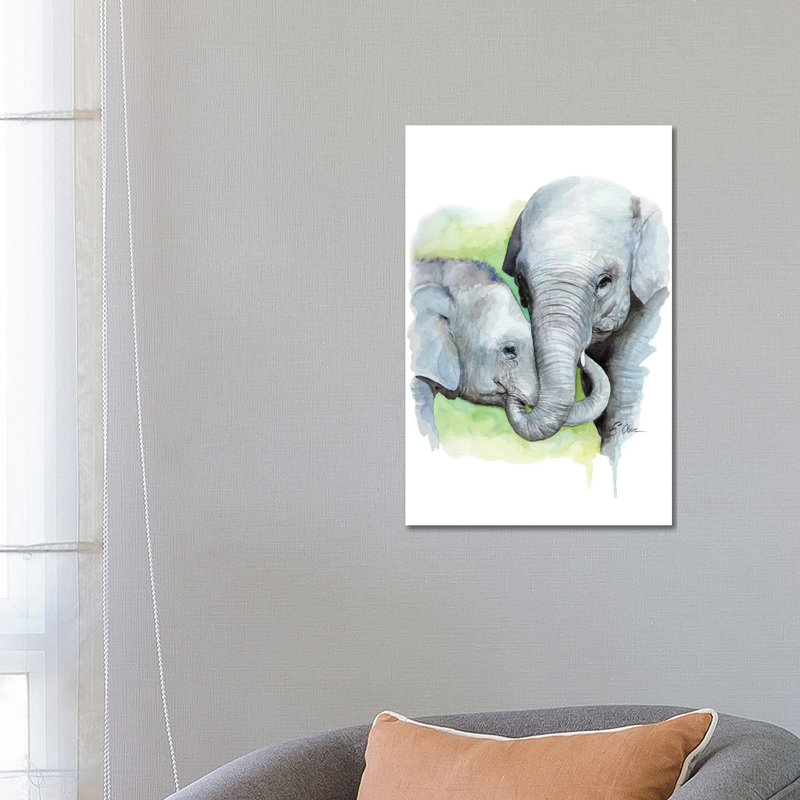Mother And Baby Elephants II by Watercolor Luv - Wrapped Canvas Painting, 66.04 cm H x 45.72 cm W