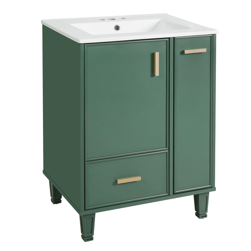 Meuble-lavabo de salle de bain avec lavabo, armoire de salle de bain avec tablette de porte, tiroir profond, Vert