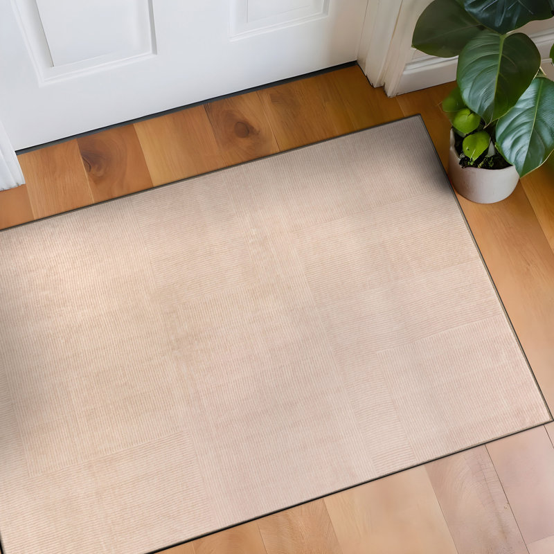Tapis crème antidérapant Linear Block, Crème, 2 pi x 3 pi