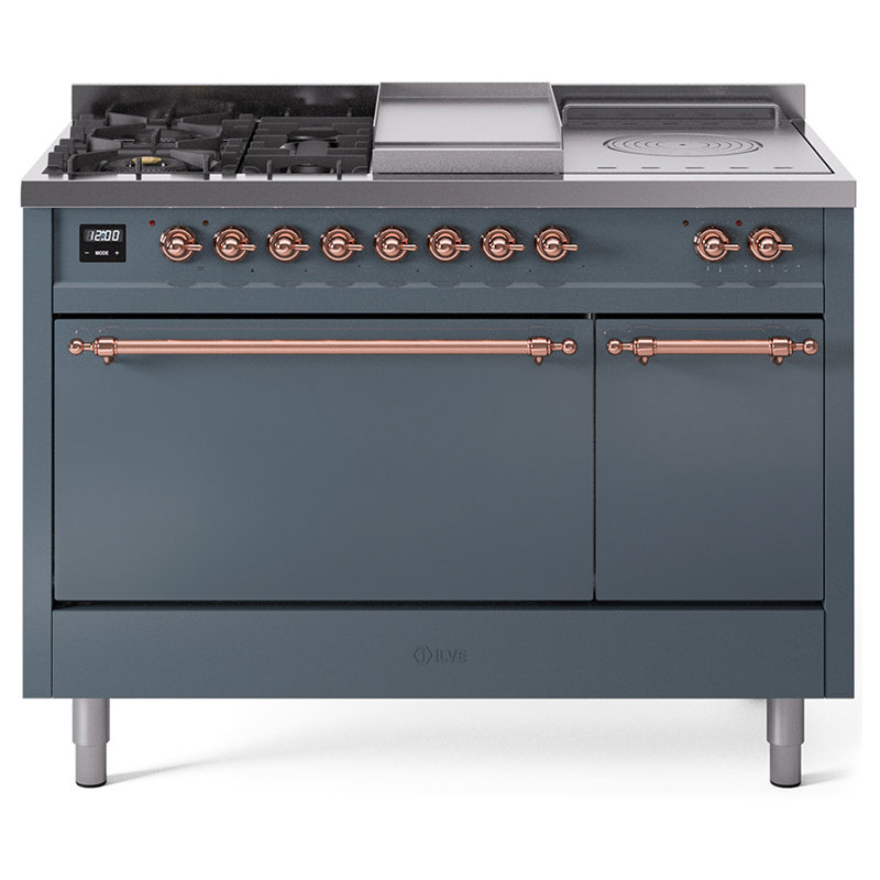 ILVE Nostalgie II, cuisinière à double combustible de 48 po, 5 brûleurs, plaque chauffante, surface de cuisson française