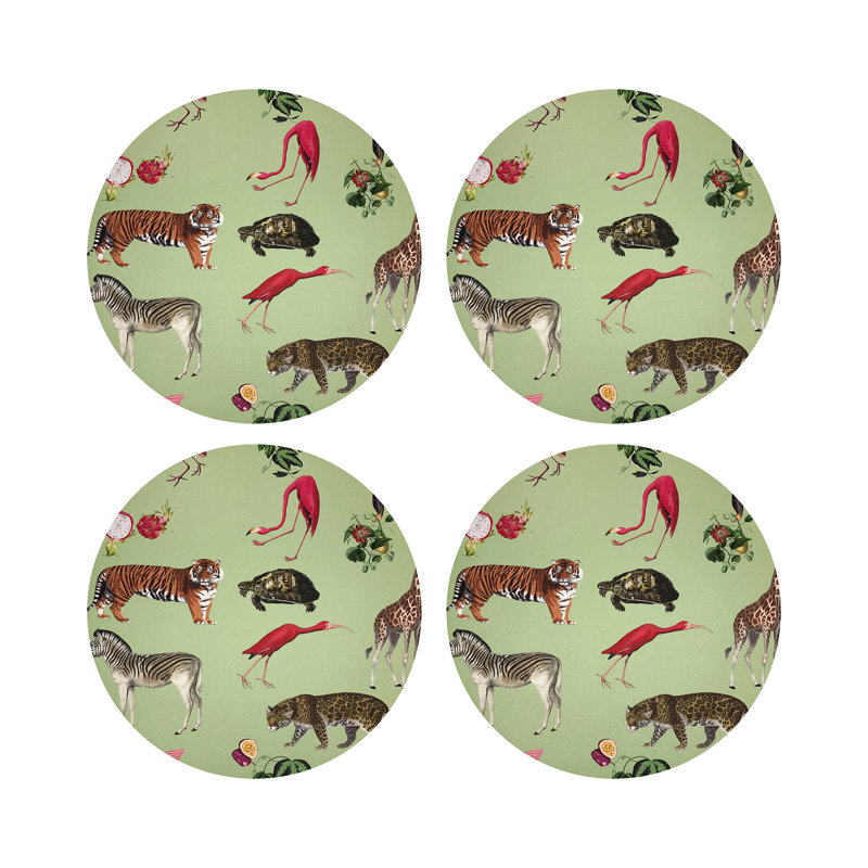 Exotix Natural Vegan Leather Round Coasters, Avocado