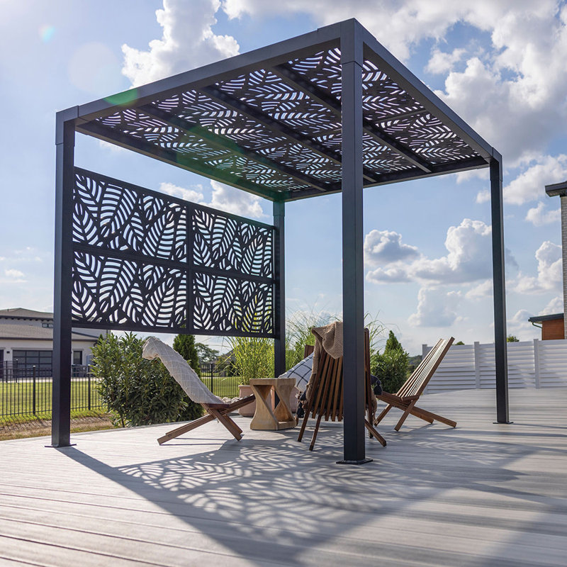 8 Ft. Matte Black Aluminum Pergola with Leaf Canopy