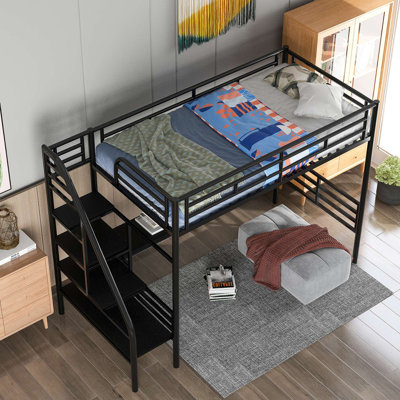 Structure de lit mezzanine en métal avec bureau, aucun sommier nécessaire