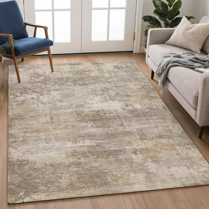 Tapis abstrait lavable à la machine de qualité supérieure Mayfield AMF2369, Étain, 8 pi x 10 pi