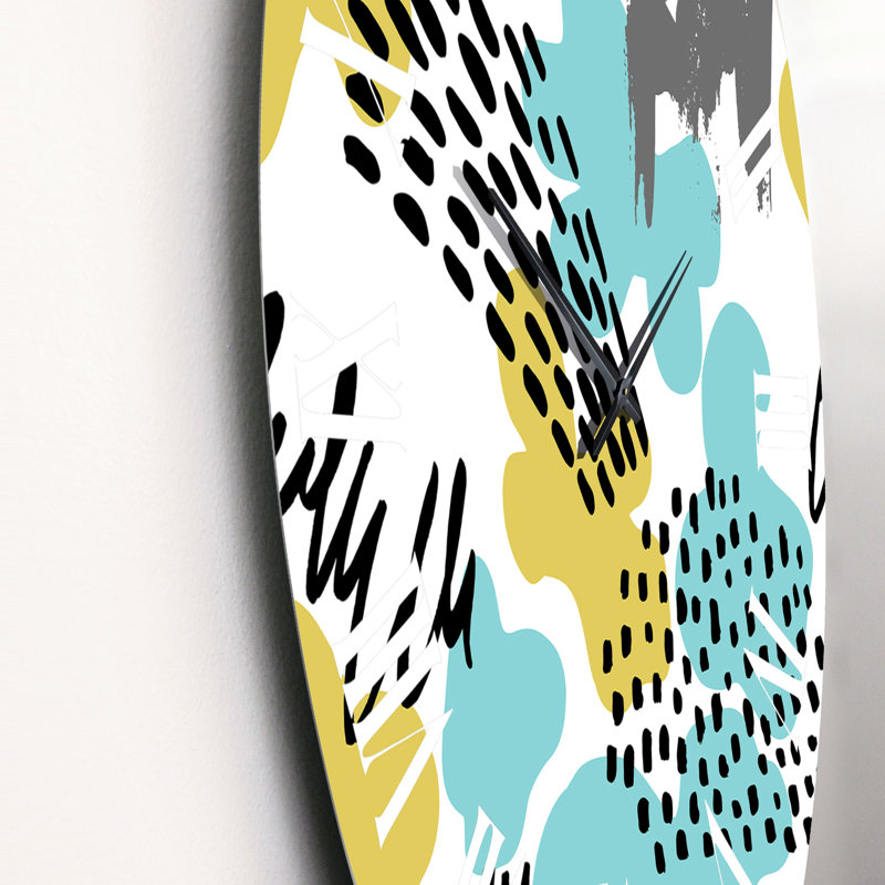 Blue and Green Retro Polka Dots Clouds - Modern Wall Clock, Medium
