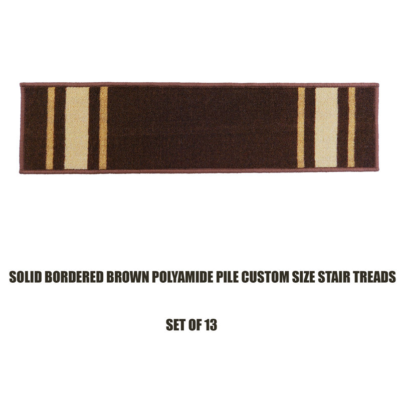 Tapis d'escalier à bordure sur mesure à rayures sur mesure, Brun, Rectangle 2 pi 8 po x 7 po