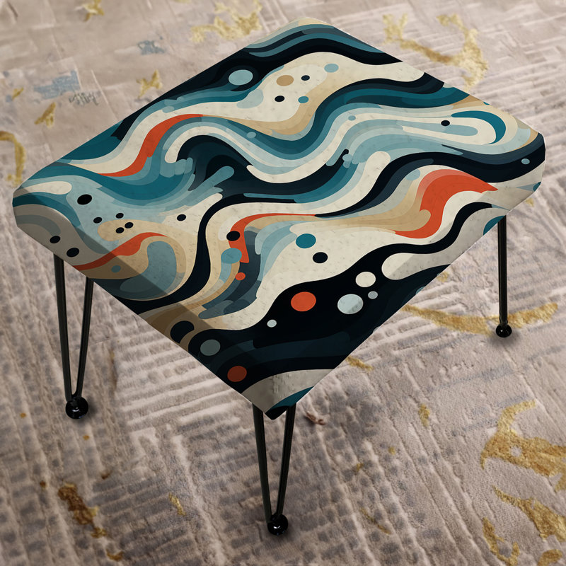 Repose-pieds géométrique bleu et blanc à rayures vibrantes et futuristes