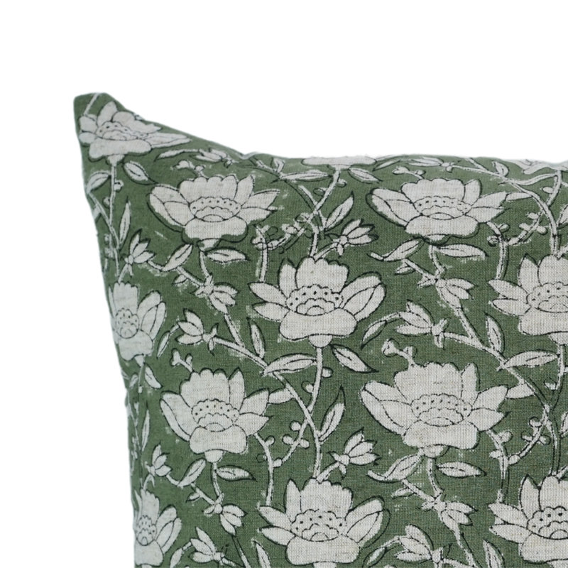 Coussin décoratif à imprimé à la main à motif de main Fab divine Artisan - Dhruv, Carré, H 16 po x l 16 po