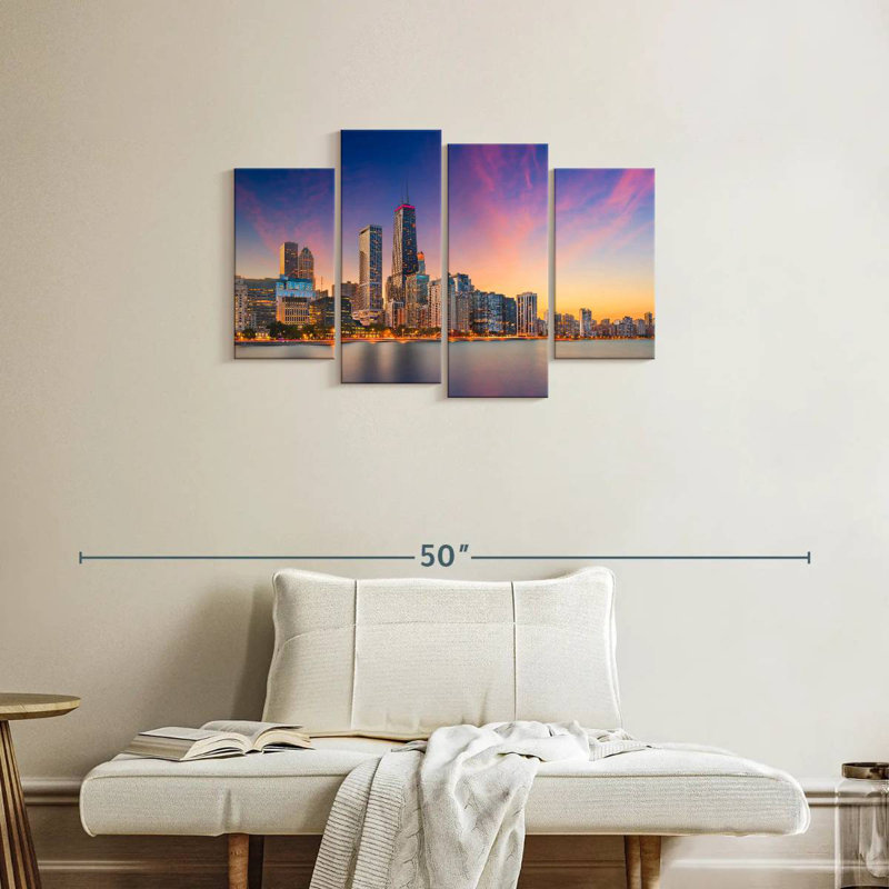Nicci, Chicago, coucher de soleil, paysage urbain, H 22 po x l 36 po
