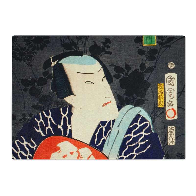 Tempered Glass Man with a Fan by Toyohara Kunichika Chopping Board, 39 cm x 28.5 cm