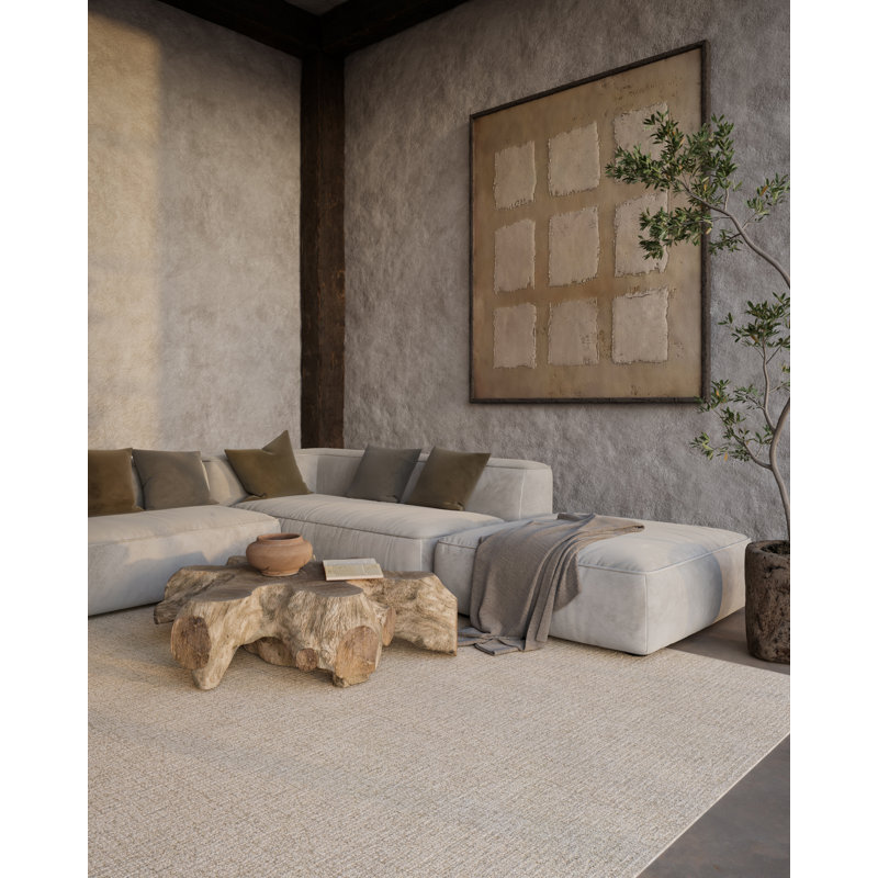 Tapis Milton en laine beige tufté à la main, à motifs abstraits, 3 m x 4,25 m, Beige, 10' x 14'
