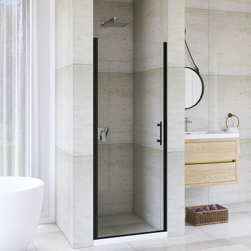 Porte de douche à cadre pivotant en aluminium 28 po x 72 po au fini noir mat
