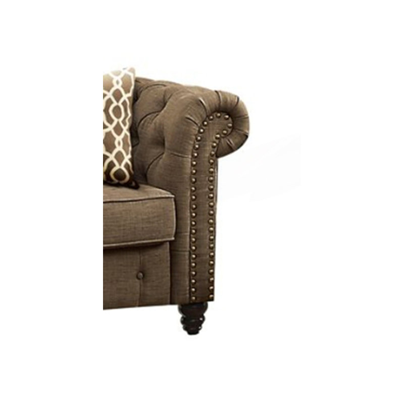 Canapé deux places de style Chesterfield avec deux coussins décoratifs, canapé confortable