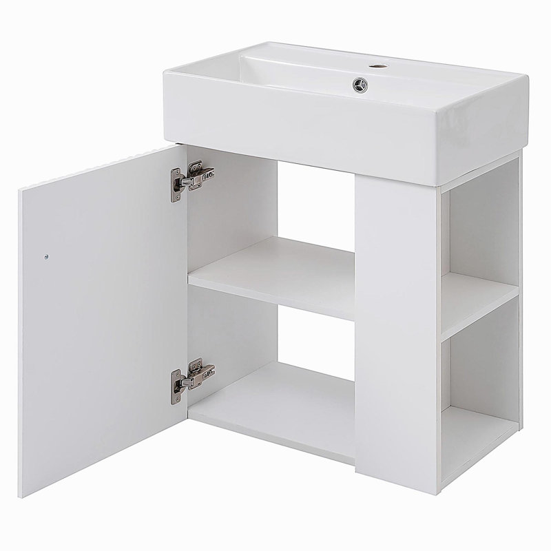 Meuble-lavabo flottant 21,6 po avec lavabo en céramique, Blanc