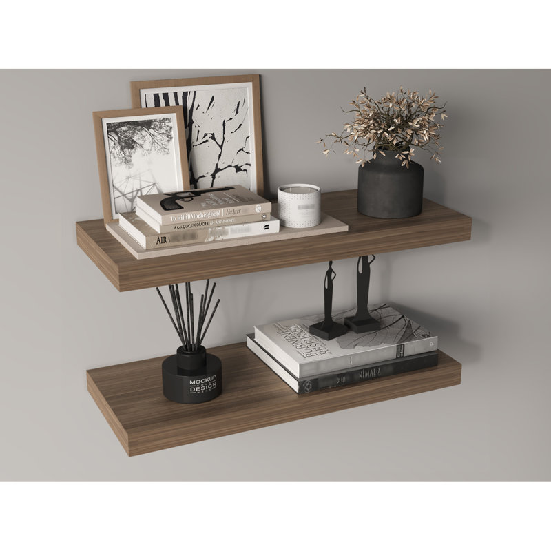 31.5" Wide Floating Shelves Of 2 - For Bedroom, Bathroom & Living Room. Sleek Modern Design With Hidden Brackets. Versatile Storage Solution 2 Shelves. And Bathroom, Concealed Brackets A Clean Decor