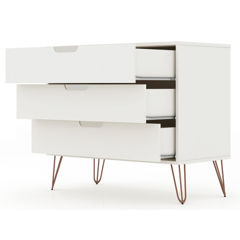 Rockefeller 35" Dresser In White (3-Drawer), White