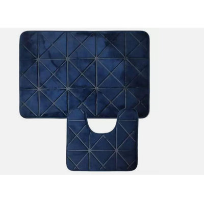 17 Stories 2 Pieces Super Soft Memory Foam Bath Mat Set Non-slip Absorbent High-quality (blue) Rectangle Bath Rug Set
