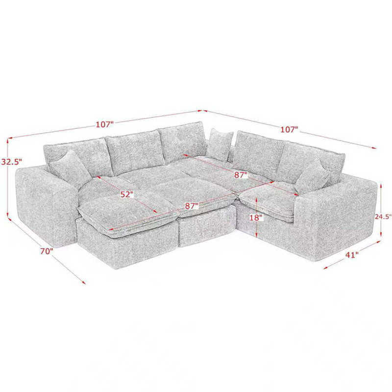 Canapé modulaire moderne en forme de L avec repose-pieds mobiles et confort Cloud