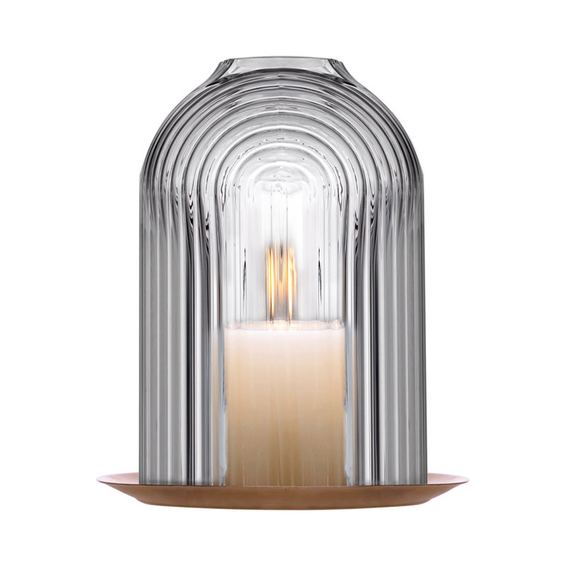 Ilo Ripple-Patterned Clear Glass Candleholder with Copper Base