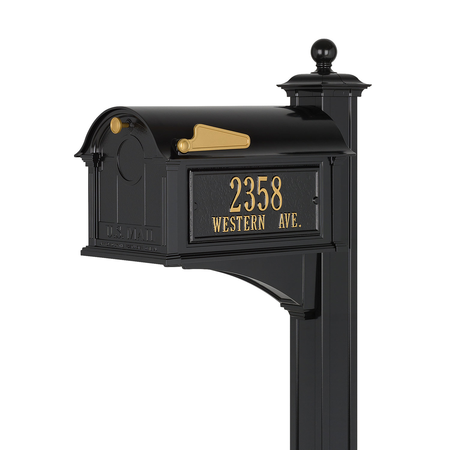 Personalized Post-Mounted Mailbox, Black, Yes
