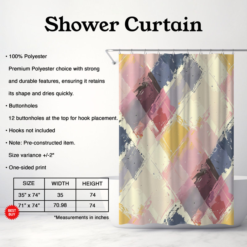 Check Art - Rideau de douche Premium, H 74 po x l 71 po