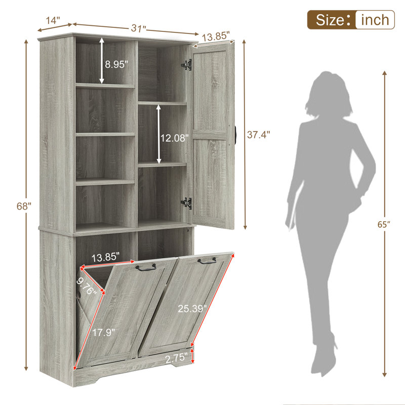 Armoire de cuisine avec armoire inclinable, tablette réglable, style autoportant, Chêne