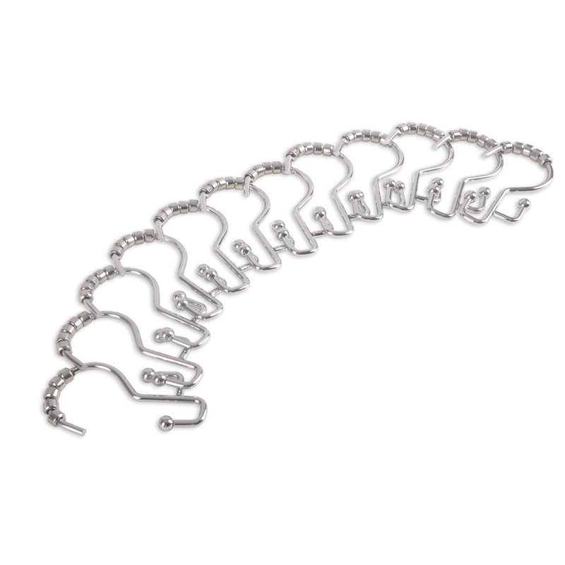 Chrome Double Roller Shower Curtain Hooks Set of 12