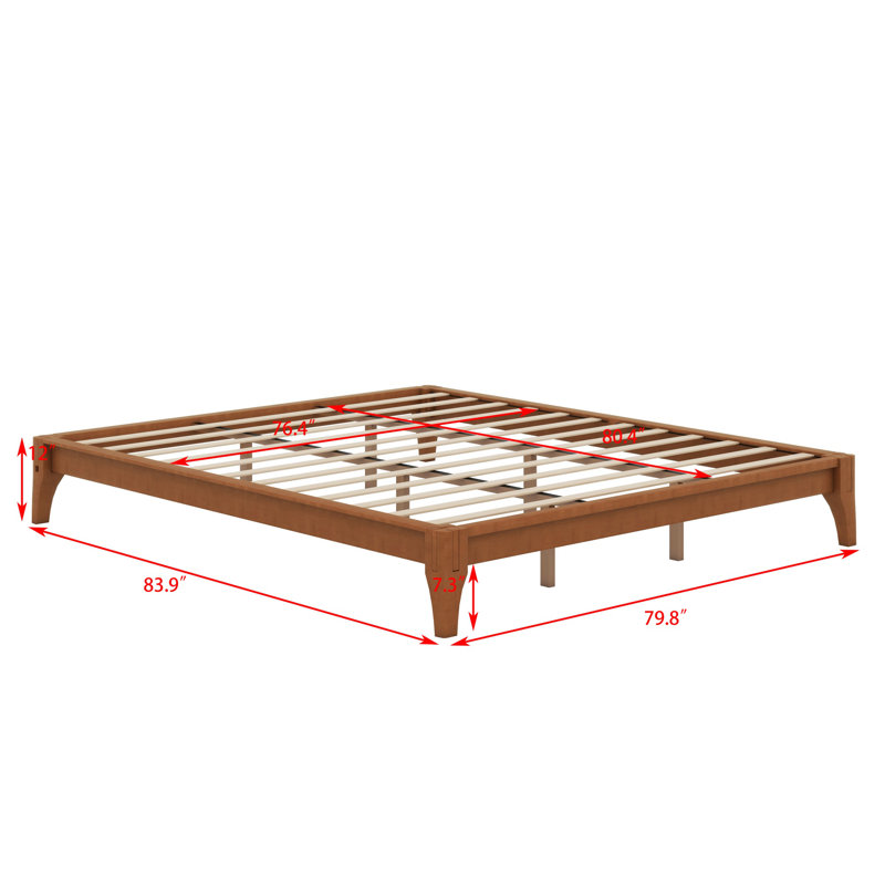 Wood Platform Bed Frame With Wood Slat Support, Brown