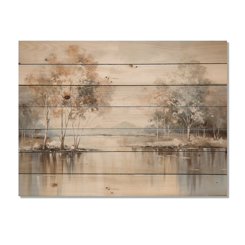 Charme de minimalisme de forêt enchantée - forêt de rivière, art sur bois de pin naturel, H 24 po x l 32 po
