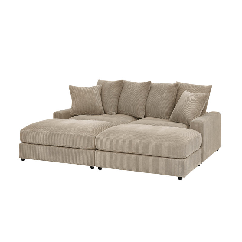 Arzuaga 89" Wide Reversible Modular Corner Sectional with Ottoman, Black, Plastic, Oatmeal