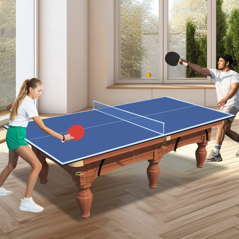 Plateau de conversion de tennis de table pliable et portable de 8 pi de taille moyenne pour jeux d'intérieur, installation et rangement faciles