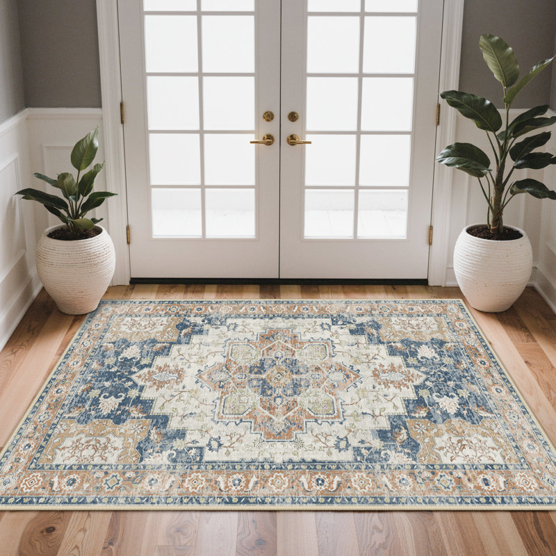 Tapis oriental performance Roehit, Rectangulaire 8 pi x 10 pi, Bleu / Orange