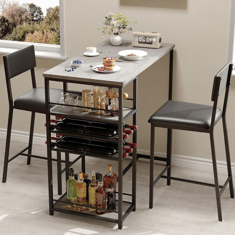 Bistro Table and Chairs Set of 2, for Small Space, Apartment, Home, Studio, Gray