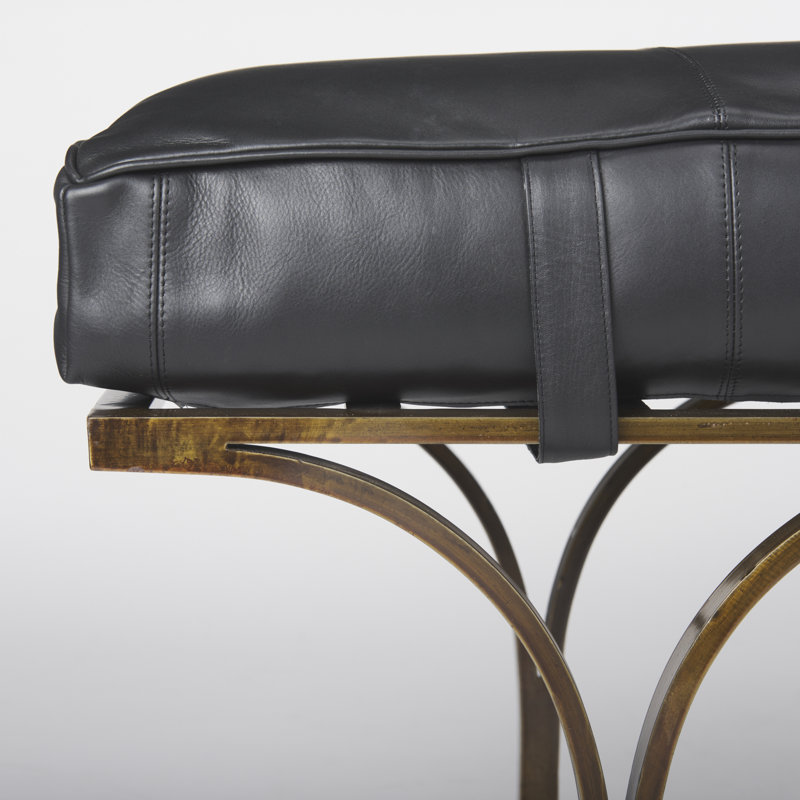 Magnolia Upholstered Bench, Black Genuine Leather