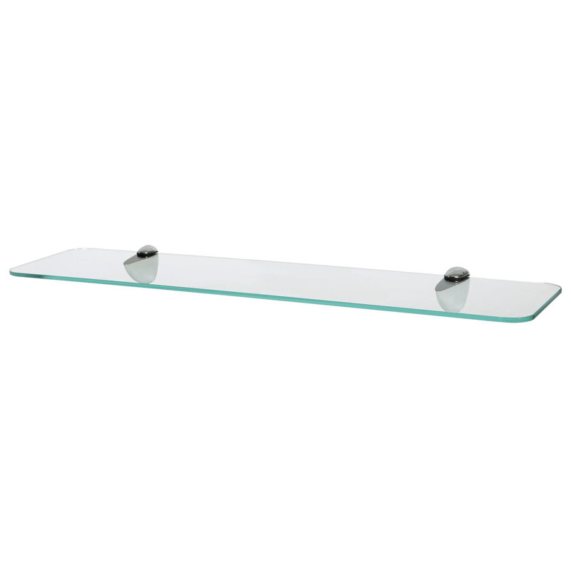 Harbour Housewares - Rounded Floating Glass Shelf with Metallic Brackets, Chrome, 13 H x 60 W x 0.5 D cm