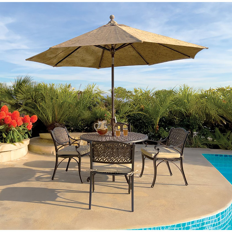 Decklan 5 - Person Patio Dining Set Round Table with Cushions Included