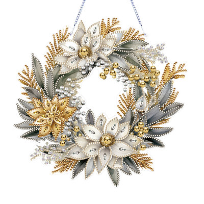 5d Diy Christmas Wreath Hanging Diamond Painting Kit Rhinestone Decoration