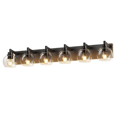 6-light Matte Black Vanity Light With Clear Glass Globe Shade,for Bathroom, Kitchen, Bedroom