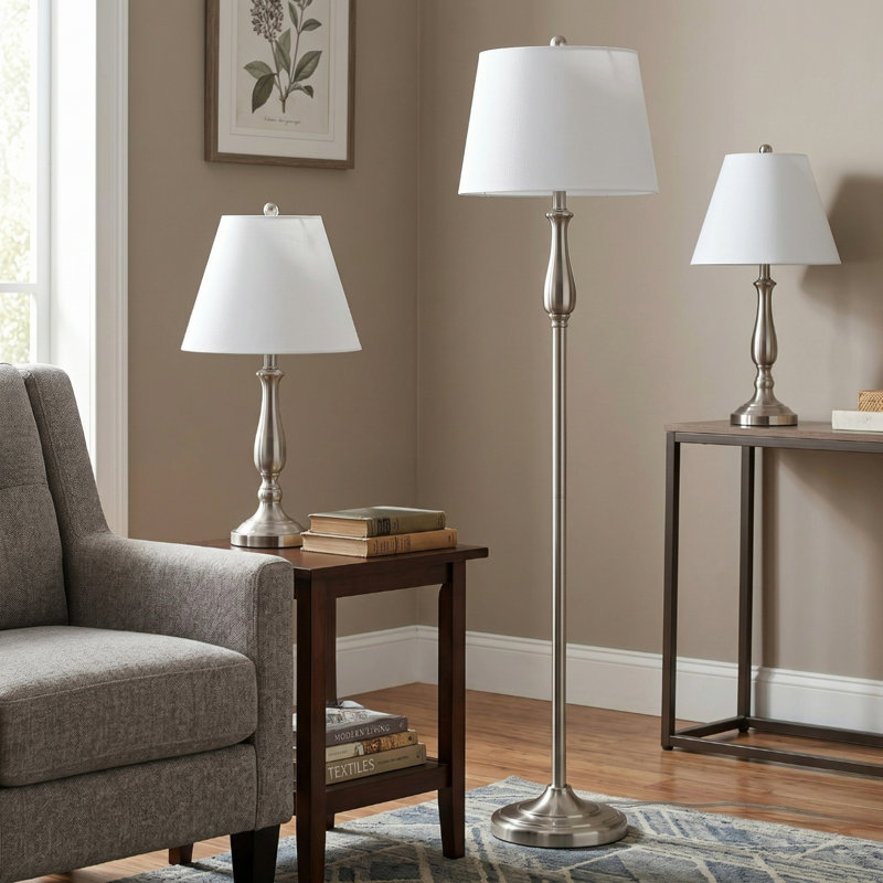 Ensemble 3 pièces d'éclairage pour la maison - Ensemble assorti avec 2 lampes de table et 1 lampe sur pied pour la maison et le bureau