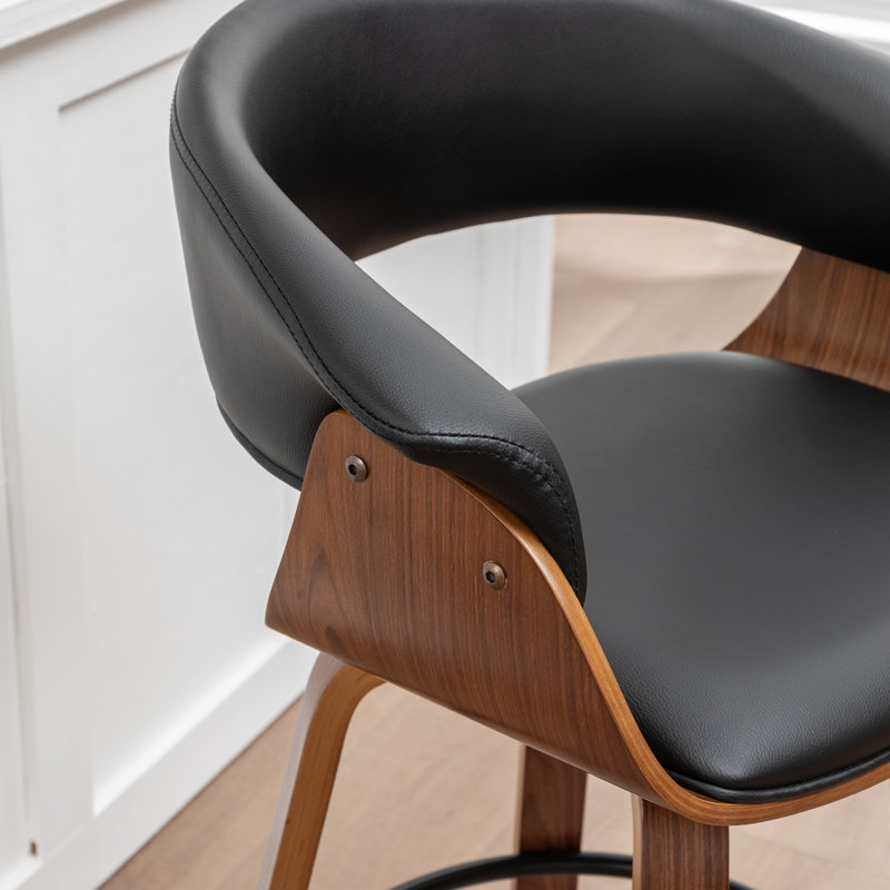 Devlin Mordern Swivel Upholstered Barstools （Set Of 3), Counter Stool (25" Seat Height), Black