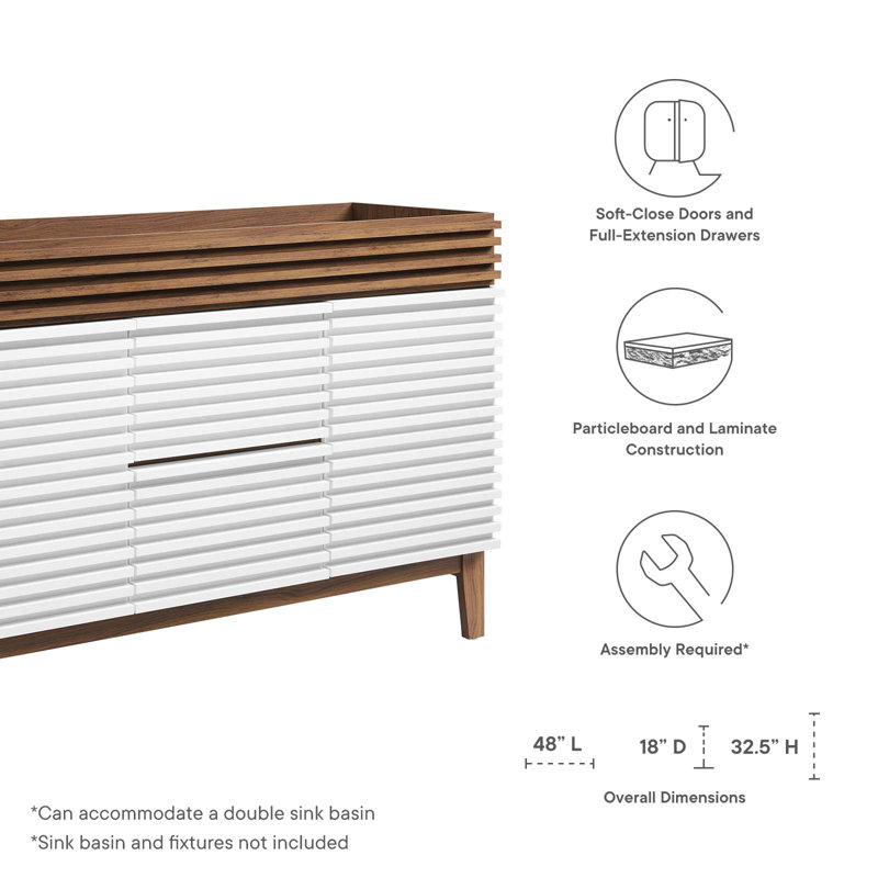 Render 47" White Walnut Mid-Century Modern Bathroom Vanity Base