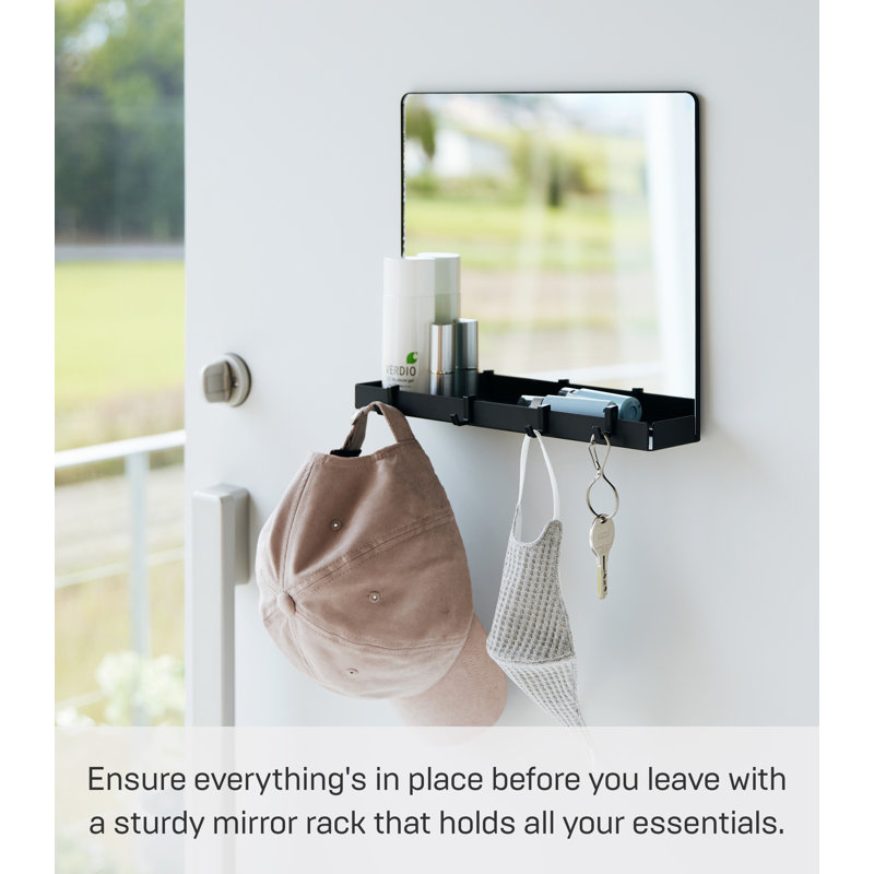 Black Magnetic Mirror with Storage Rack and Hooks