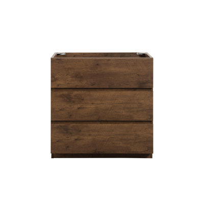 Floor Cabinet WITHOUT Basin, Walnut Colour, With Three Drawers, Pre-Assembled