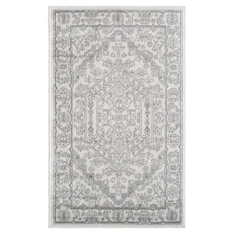 Arrietty Oriental Machine Made Area Rug in Sage/Ivory, Rectangle 3' x 5',  Ivory/Silver