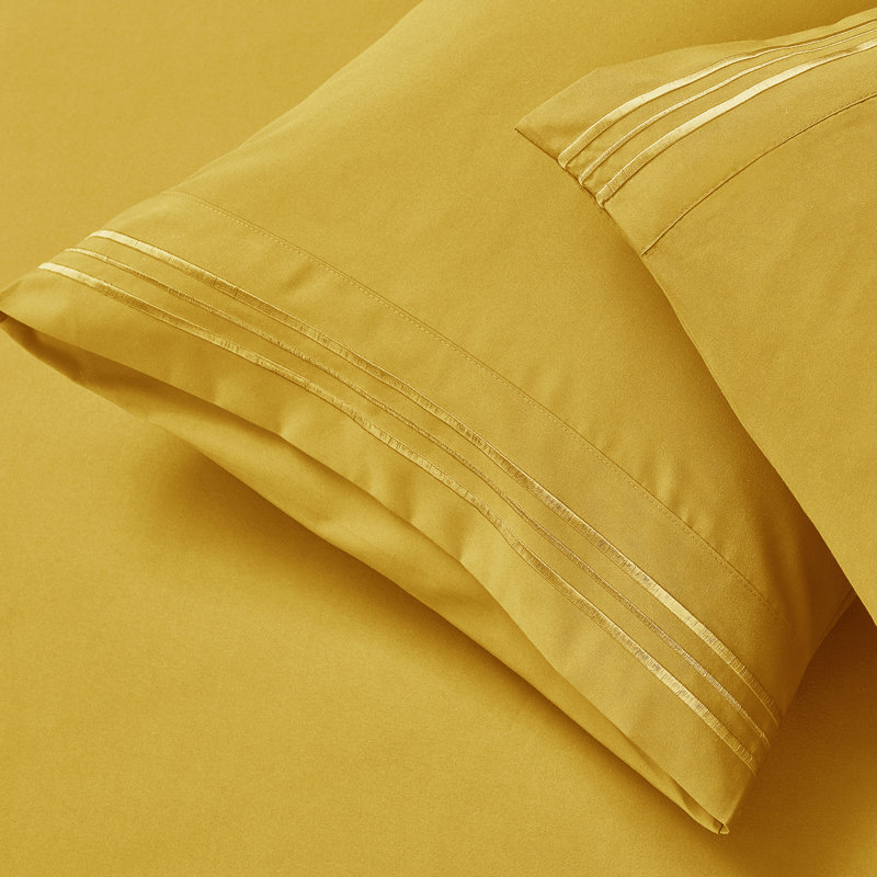  Ensemble de draps hypoallergéniques à double brossage 1800 Series, Ensemble de draps pour très grand lit avec 2 taie, Jaune
