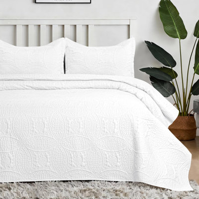 Couvre-lit matelassé à pièces, format king – Literie réversible ultra douce, confort toutes saisons, couette légère surdimensionnée avec 2 taies d'oreiller (blanc)