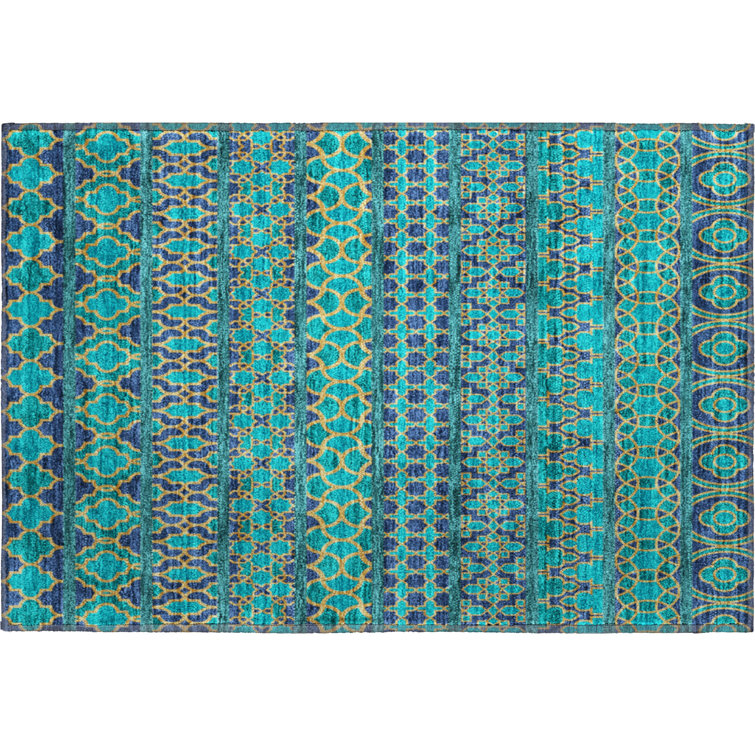 Premium Machine Washable Prisco Teal Rug